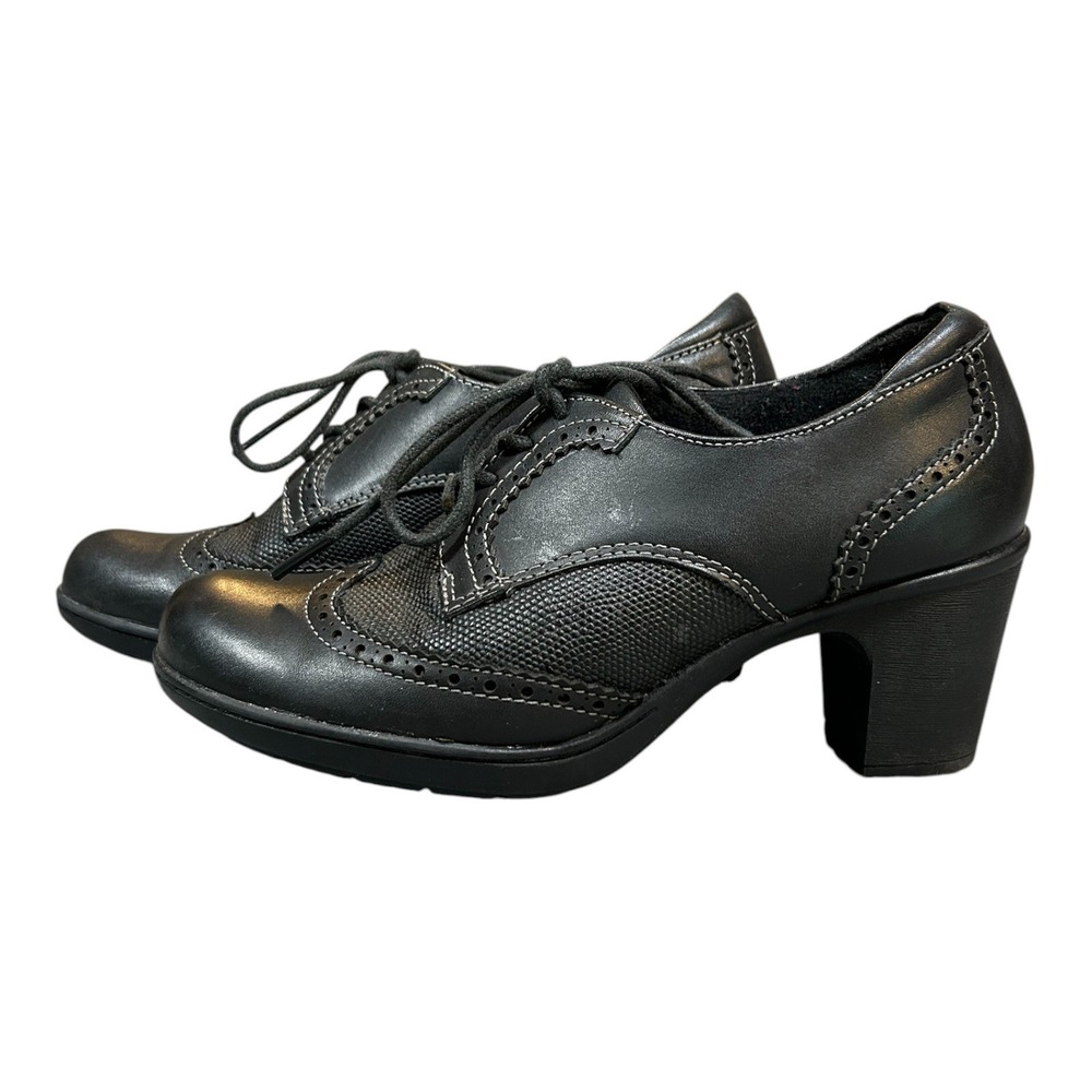 Oxford Lace Up Chunky Heels Black Granny Goth  Preppy Shoes Sz 7.5 Earth Origins
